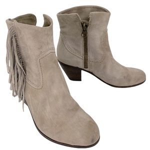 Sam Edelman Tan Ankle Boots with Fringe